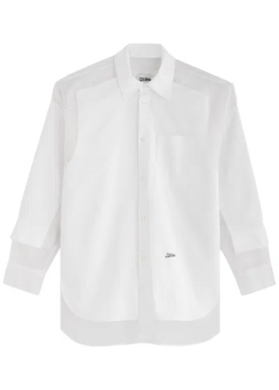 Jean Paul Gaultier Logo-print Silk-chiffon And Poplin Shirt In White