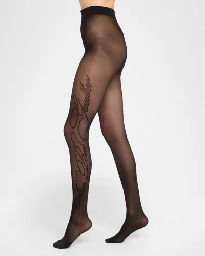 Jean Paul Gaultier Logo Signature Sheer Tights In Black