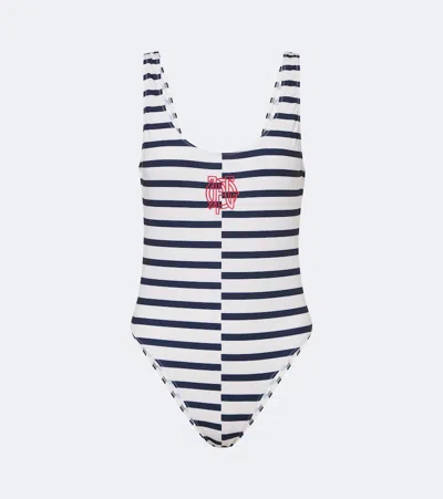 Jean Paul Gaultier Logo Striped Swimsuit In White