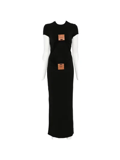 Jean Paul Gaultier Logo-patch Gathered Maxi Dress In Black