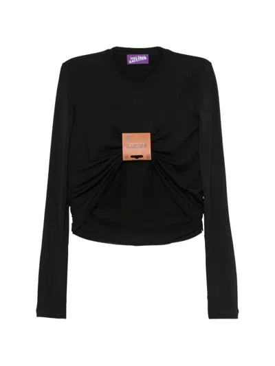 Jean Paul Gaultier Logo-patch Gathered Top In Black