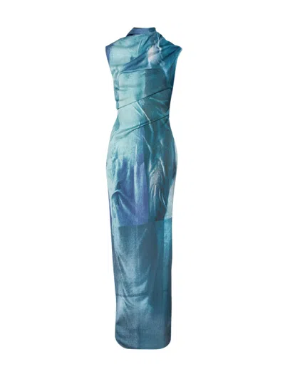 Jean Paul Gaultier Long Draped Aqua Dress In Blue