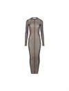 Jean Paul Gaultier Semi-transparent Printed Tulle Dress With Long Sleeves In Gray