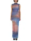 Jean Paul Gaultier Long Striped Dress High Neckline In Multi
