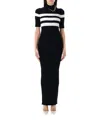 Jean Paul Gaultier Chain-embellished Striped Ribbed-knit Maxi Dress In Black