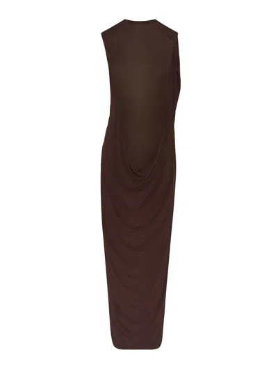 Jean Paul Gaultier Draped Stretch-satin Maxi Dress In Brown