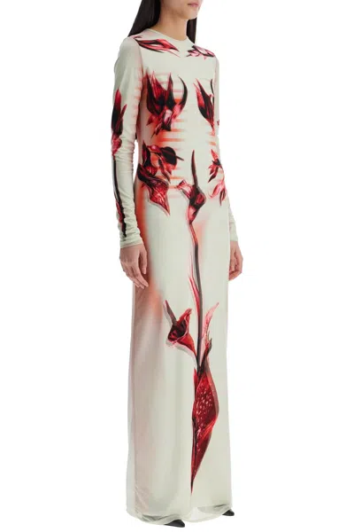 Jean Paul Gaultier Long Dress Flower Body Morphing Pink Floral Slim In White