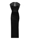 Jean Paul Gaultier Flocked Tattoo Logo Draped Mesh Backless Maxi Dress In Black