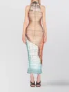 Jean Paul Gaultier Fire Printed Mesh Sleeveless Midi Dress In Multi