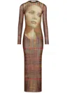 Jean Paul Gaultier Long Dress Printed Tartan Face Woman Multicolor In Polyamide