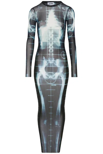 Jean Paul Gaultier Women's Long Dress With X-ray Print In *** Blue*** And Blue Squeletor In Multi