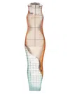 Jean Paul Gaultier Fire Printed Mesh Sleeveless Midi Dress In Neutral