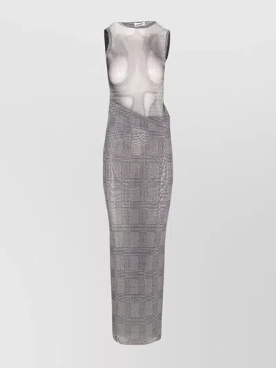 JEAN PAUL GAULTIER LONG HOUNDSTOOTH MESH DRESS SLEEVELESS DESIGN