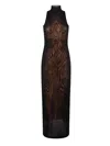 Jean Paul Gaultier Women Long Dress Double Layer Printed Wood In Brown