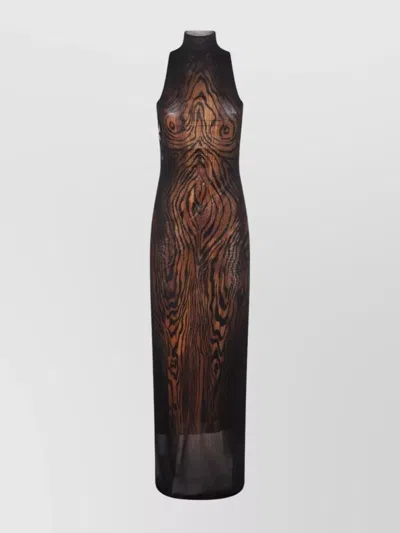 JEAN PAUL GAULTIER LONG PRINTED WOOD DOUBLE LAYER DRESS