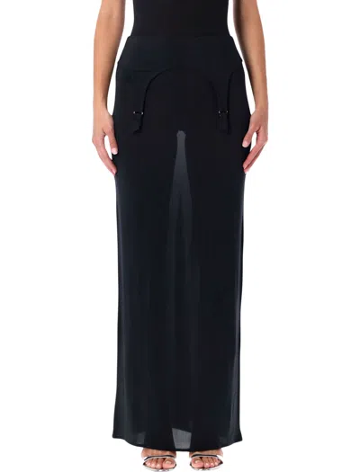 Jean Paul Gaultier Long Sheer Skirt With Lingerie Details In Blue
