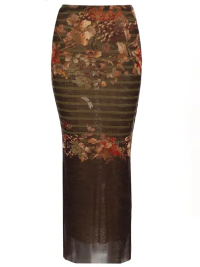Jean Paul Gaultier Long Skirt With Mariniere Grape Print In Multi