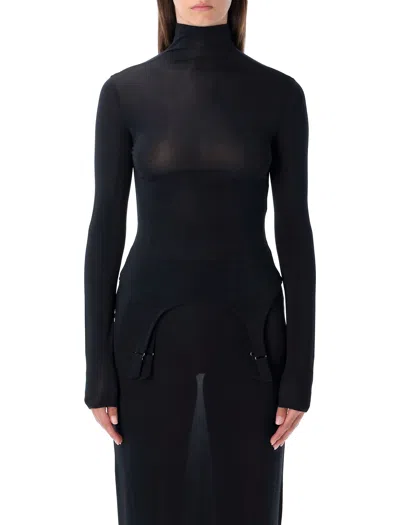 Jean Paul Gaultier Long-sleeve High-neck Body With Lingerie Details In Blue
