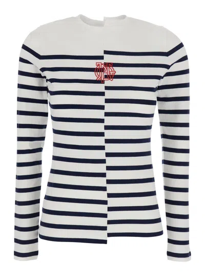 Jean Paul Gaultier Long Sleeve Logo T-shirt With Mariner-inspired Stripe Motif In Multi
