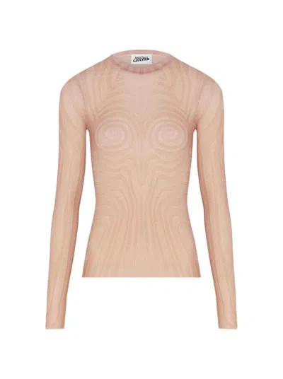 Jean Paul Gaultier Long Sleeve Mesh Spiral Top Pale Pink