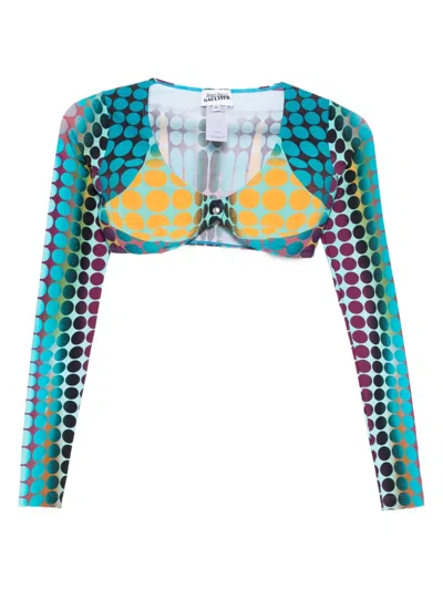 Jean Paul Gaultier Long-sleeve Polka Dot Top In Blue