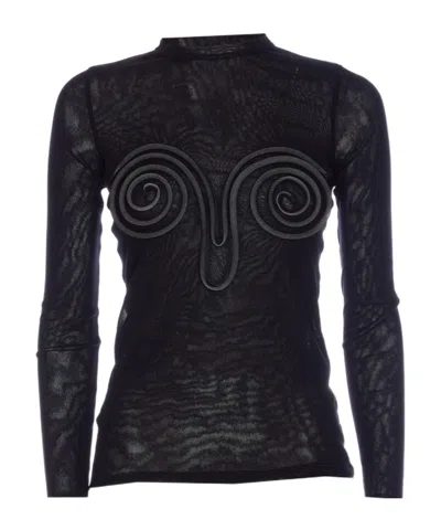 JEAN PAUL GAULTIER JEAN PAUL GAULTIER SPIRAL DETAILED LONG SLEEVED SHEER TOP