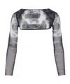 Jean Paul Gaultier Cropped Graphic Print Mesh Top In Gray