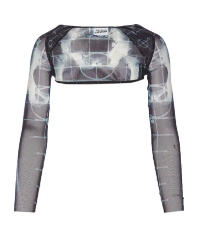 Jean Paul Gaultier The Black Squeletor Semi-sheer Mesh Shrug In Blue