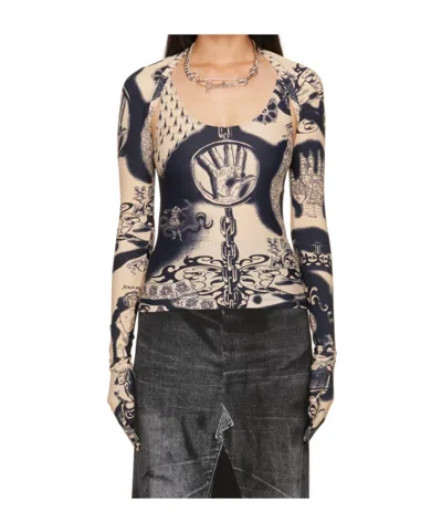 Jean Paul Gaultier Long-sleeved Cardigan In 6359 Nude/navy