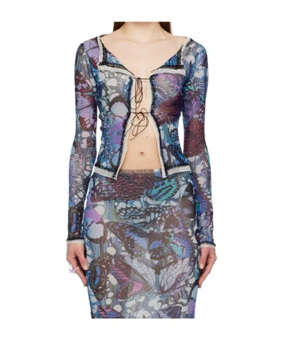 Jean Paul Gaultier Long-sleeved Cardigan In Blue