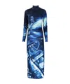 Jean Paul Gaultier Gathered Velvet Long Dress Printed Pigalle In Blue