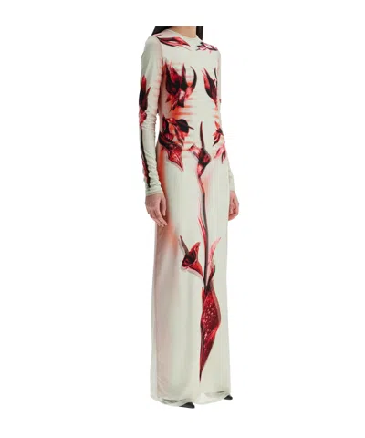 Jean Paul Gaultier Long Dress Flower Body Morphing Pink Floral Slim In White