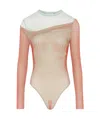 Jean Paul Gaultier Double Layer Pinstripe Body Morphing Bodysuit Mint And Coral In Nude
