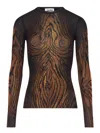 Jean Paul Gaultier Wood Printed Mesh Long Sleeve Top In Brown