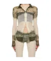 Jean Paul Gaultier Printed Mesh Top In Nude