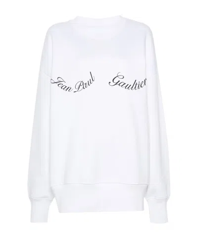 Jean Paul Gaultier Crewneck Cotton Sweatshirt With Iconic Detail In White