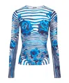Jean Paul Gaultier White & Blue Flower Body Morphing Long Sleeve T-shirt In Blue