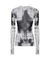 Jean Paul Gaultier Mesh Crew Neck "squeletor" Printed Top In Gray