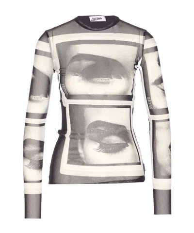 Jean Paul Gaultier Women Eyes And Lips Printed Long Sleeves Top In Multi