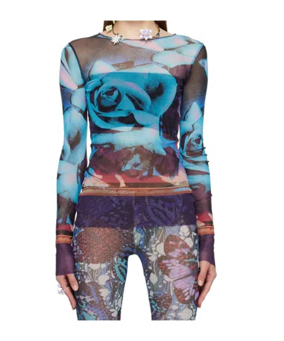 Jean Paul Gaultier Purple & Blue Roses Long Sleeve T-shirt In 275020 Purple/blue/p