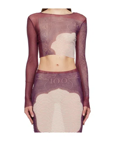 Jean Paul Gaultier Purple & Burgundy 'the Cartouche' Long Sleeve T-shirt In 300128 Red/white/bur