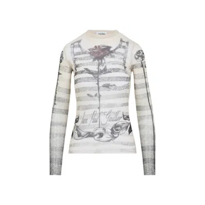 Jean Paul Gaultier Graphic Tattoo Mariniere Long-sleeved Top In Beige