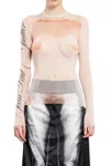 Jean Paul Gaultier Sheer Mesh Top Featuring Graphic Print In Beige