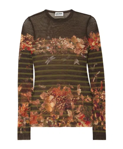 Jean Paul Gaultier Long Sleeves Striped Grape Top In Green