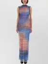 Jean Paul Gaultier Long Striped Dress High Neckline In Blue