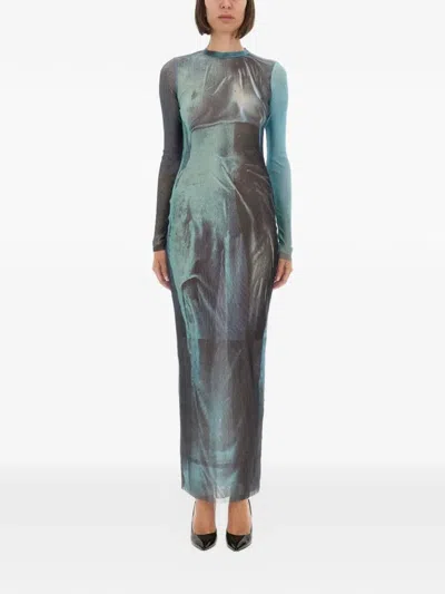Jean Paul Gaultier Long-sleeve Print Maxi Dress In Blue