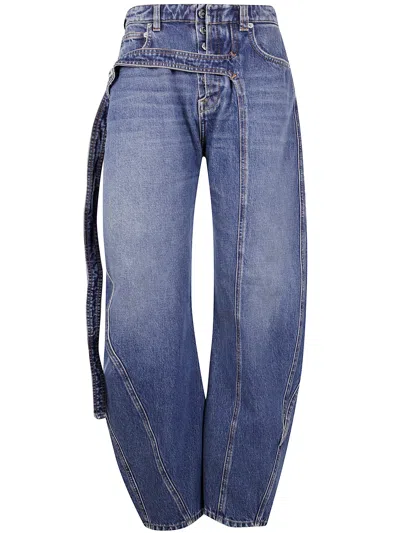 Jean Paul Gaultier Low Waisted Jean With Strap Detail On The Front In Blue