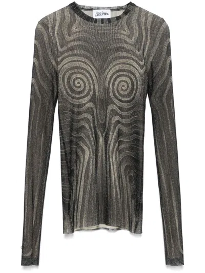 Jean Paul Gaultier L/s Printed Spitral Top Woman Balck In Black