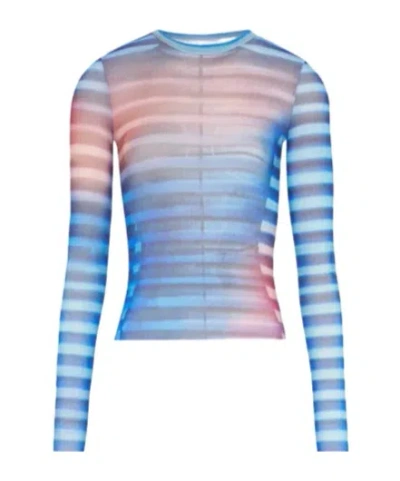 Jean Paul Gaultier Air Print Striped Mesh Crew Neck Top In Multi
