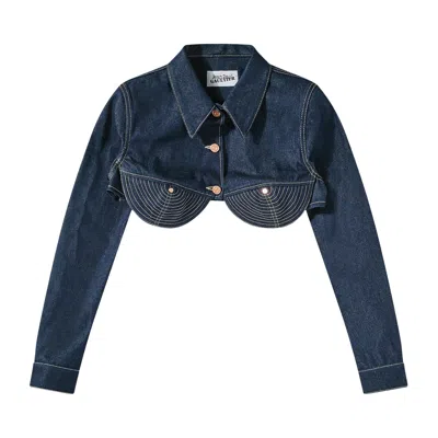 Pre-owned Jean Paul Gaultier Madonna Inspired Denim Crop Jacket 'indigo/tabac' | Blue | Women's Size 34